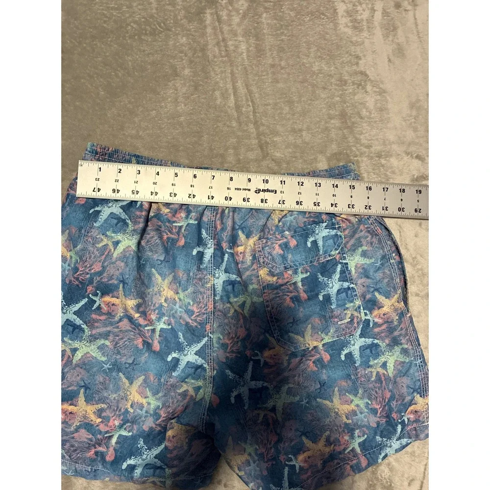 Michaels Mens Starfish Coral Print Swim Trunks Blue Pink Size Large Board Shorts